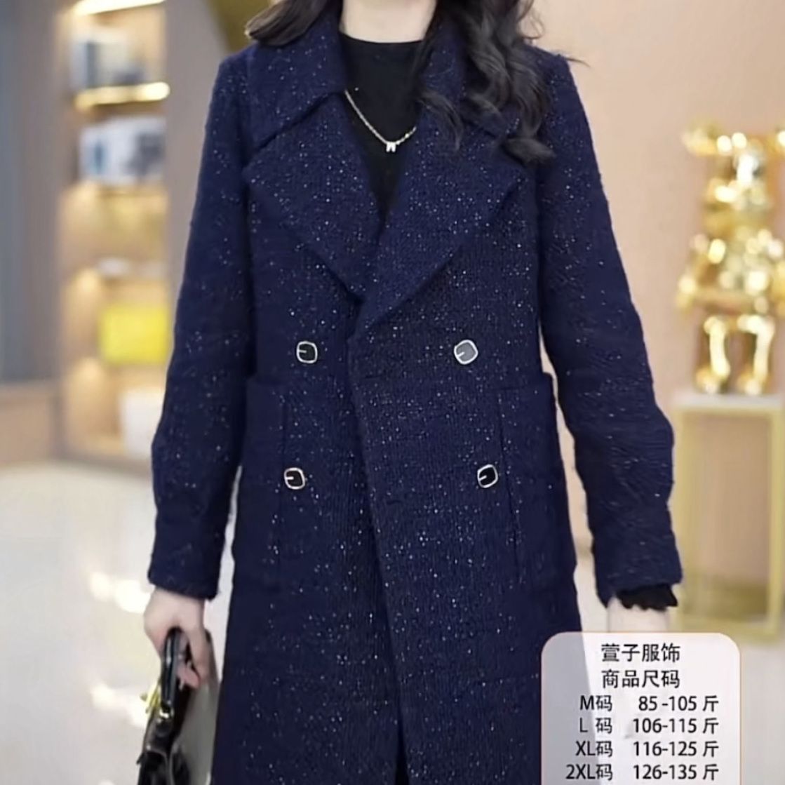 高檔陽光絨精紡外套女中長款2023冬季新款加厚輕奢名媛雙排扣大衣