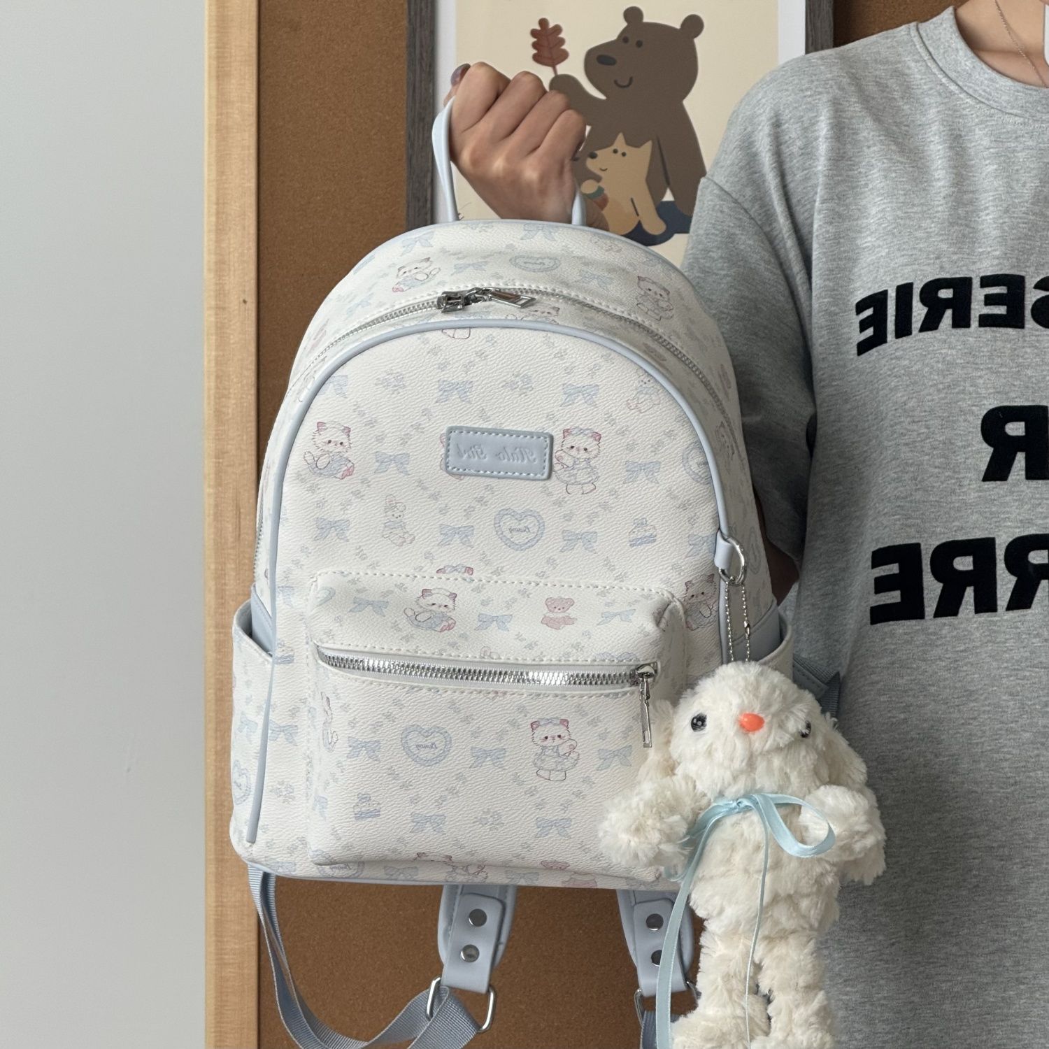 DRYWORLD Cute Kitten Backpack Bow Blue Versatile Large Capacity Bag_voghion.com