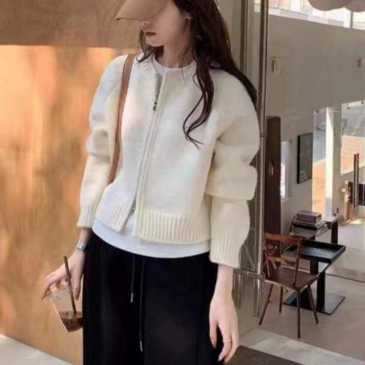 【7826 people praise】Gray short sweater jacket for women's autumn and winter  new loose thickened zipper cardigan long-sleeved knitted top
