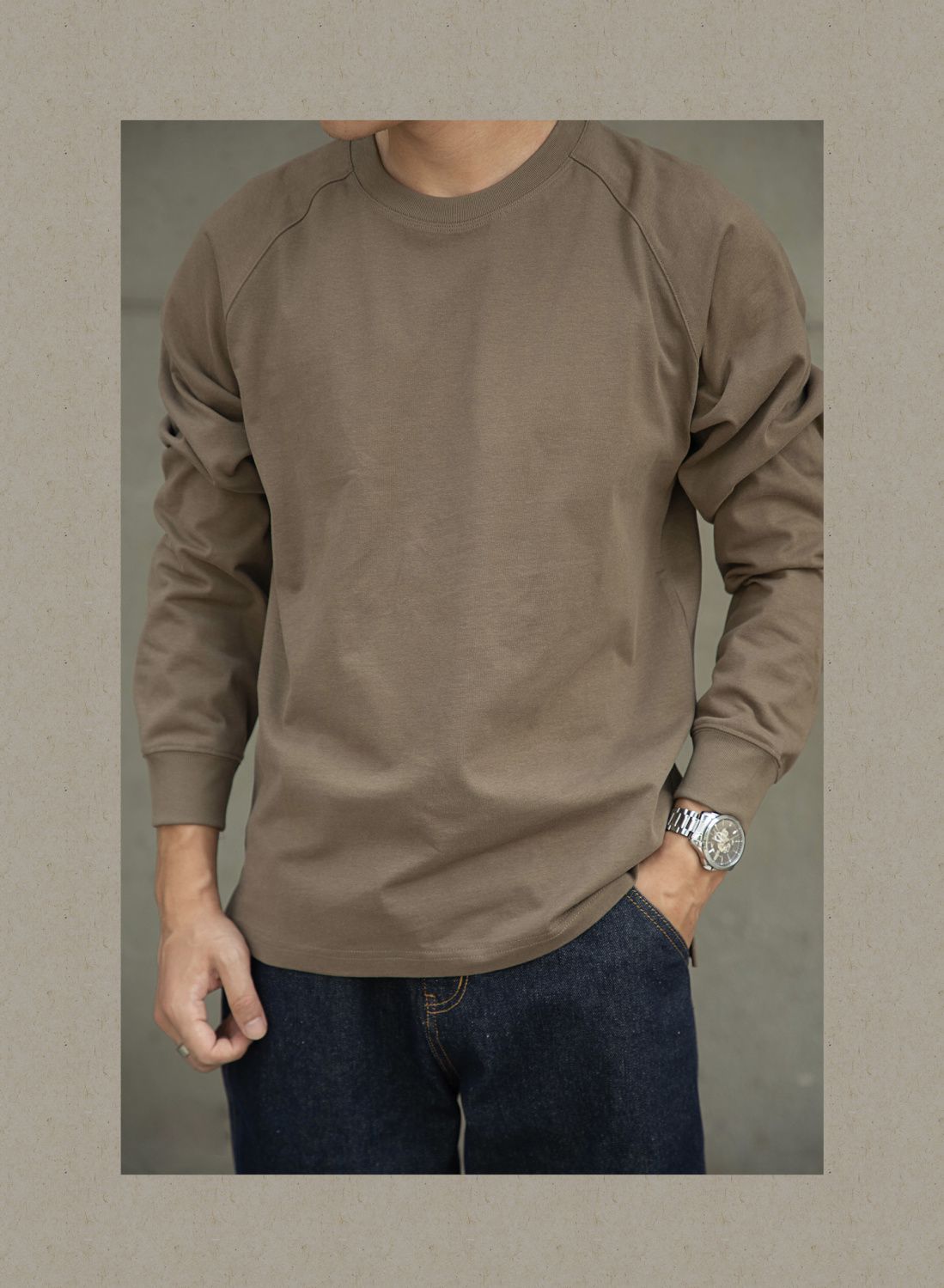 Herrtröja med lång ärm bomull amerikansk stil raglan_voghion.com