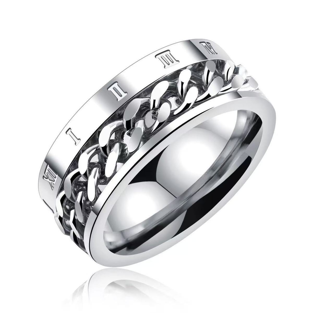 Rotating Roman Numeral Ring For Men In Titanium Steel Trendy_voghion.com