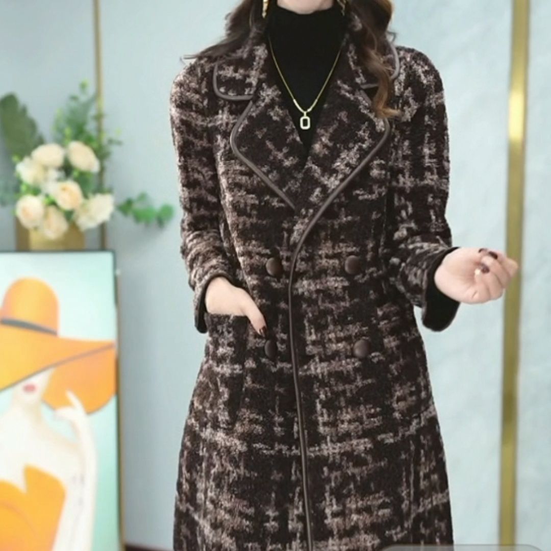 星空呢大衣兩面外套女2023新款洋氣時尚秋冬裝中長款毛呢外套顯瘦
