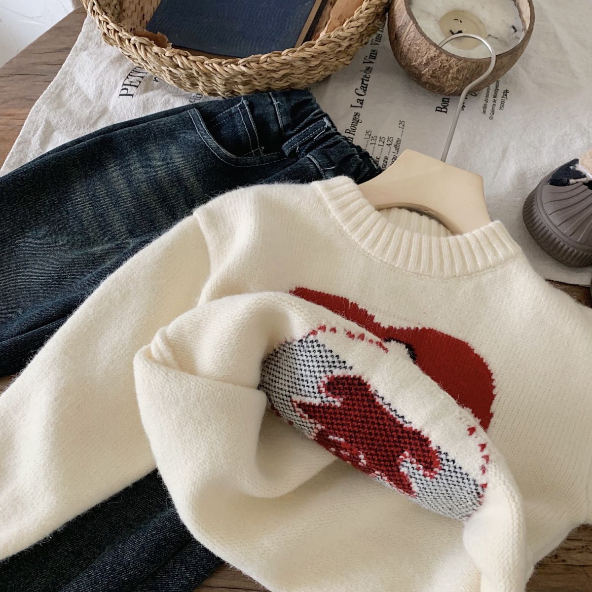Maglione in maglia rosso per bambini pullover invernale bimbi_voghion.com