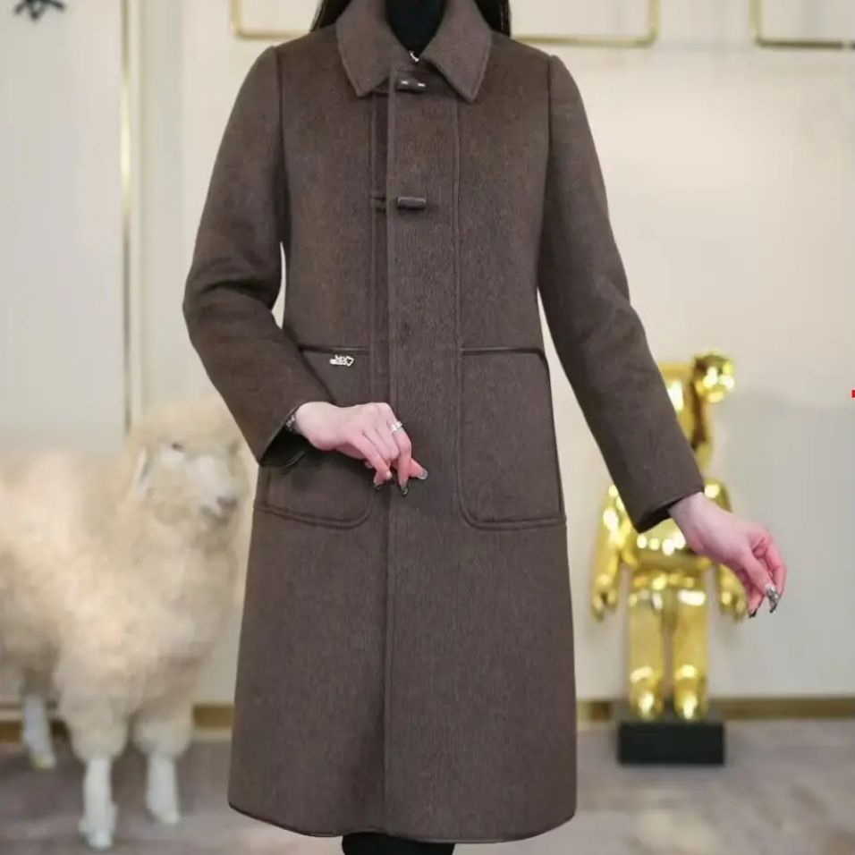 高檔雙面羊毛呢子大衣原創2023冬季新款氣質顯瘦羽絨服中長外套女