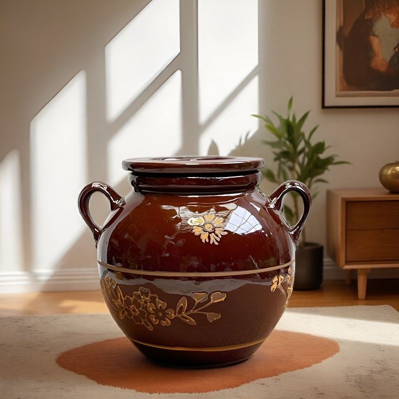 土陶猪油罐带盖加厚耐高温家用商用米罐陶瓷厨房中式土陶菜籽油坛