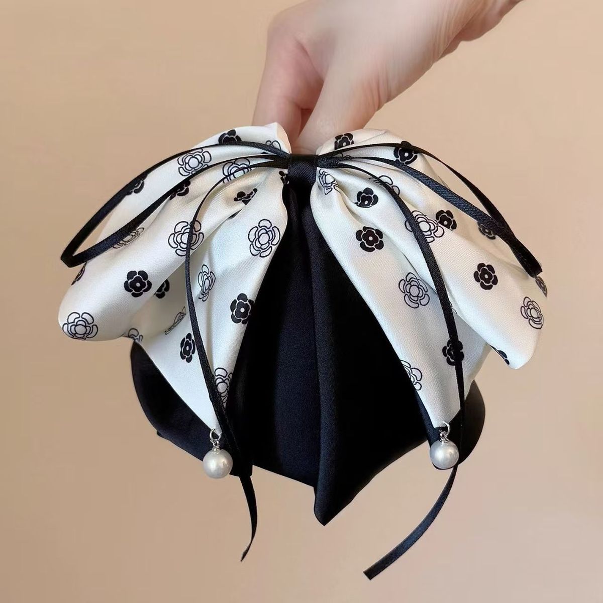 Satin Kamelie Perlen Haarspange Mit Schleife Für Zopf_voghion.com