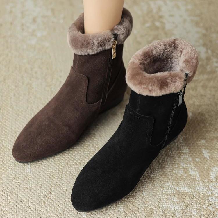 French retro fur shoes plus velvet snow cotton shoes versatile round toe flat bottom short tube and boots for women