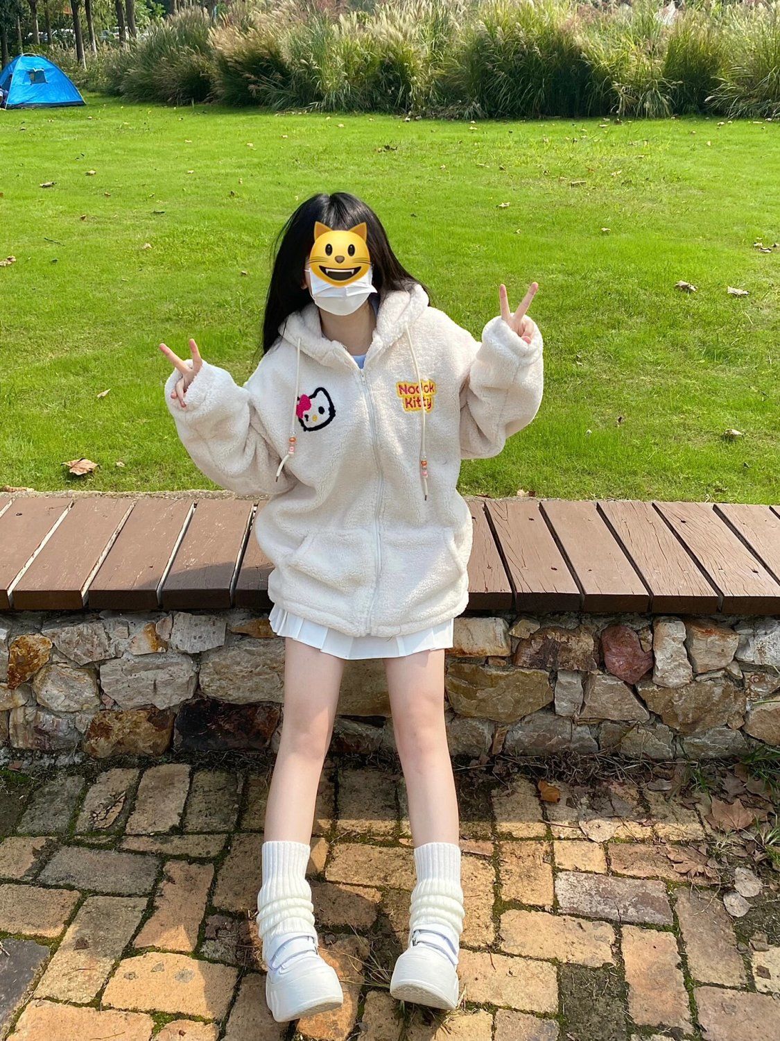可愛凱蒂貓羊羔絨外套秋冬季新款寬鬆慵懶風衛衣少女甜美棉衣棉服