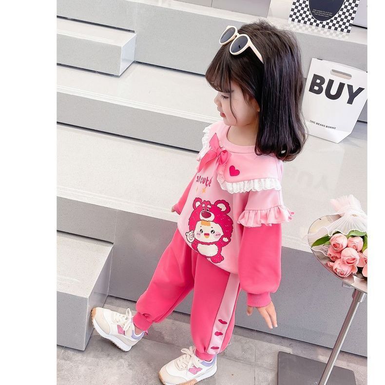 Autumn  New Autumn Clothing Autumn and Winter Models Internet Celebrity Little Girls Baby Western Style Children's Clothes Fashionable Trendy Girls Suits