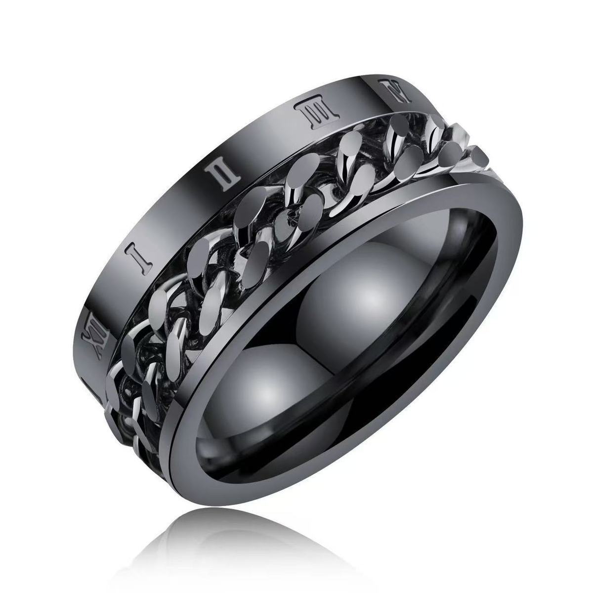 Rotating Roman Numeral Ring For Men In Titanium Steel Trendy_voghion.com