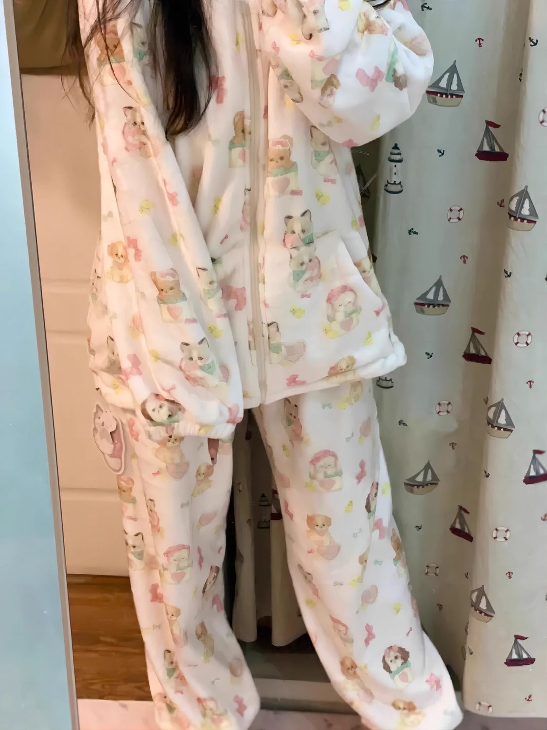 秋冬款睡衣女冬天保暖法蘭絨珊瑚絨日系ins卡通少女風家居服套裝