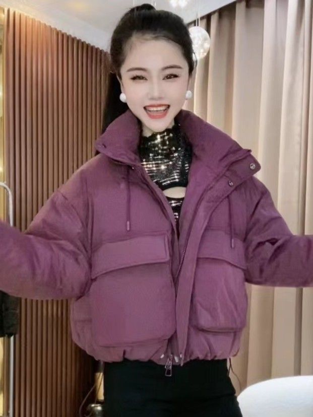 韓版慵懶風休閒拼接拉鏈長袖棉服外套女冬季時尚通勤寬鬆保暖上衣