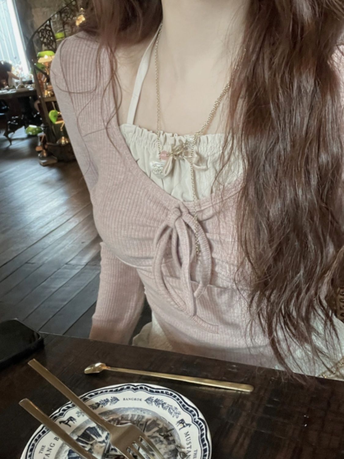 甜辣妹chic假兩件上衣女秋冬2023新款打底衫內搭法式緊身長袖t恤