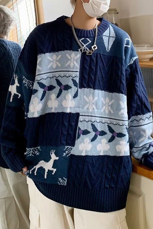 Amerikanischer Weihnachtspullover für Damen und Herren, dick gestrickt, mit Ziernähten, Retro-Stil, vielseitig, locker und lässig_voghion.com