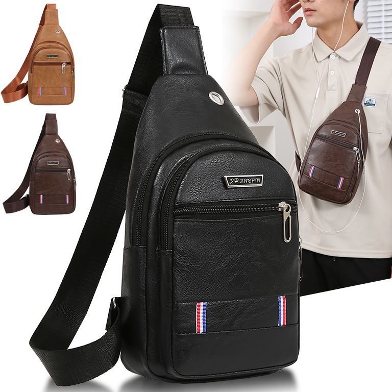 2024 New Trendy Brand Chest Bag Men's Casual Fashion Soft Leather Shoulder Crossbody Bag Student Travel Chest Crossbody Bag