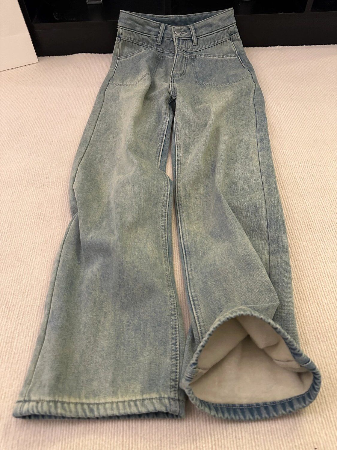 美式水洗藍線條感牛仔褲女秋季高腰顯瘦直筒褲洋氣垂感休閒闊腿褲