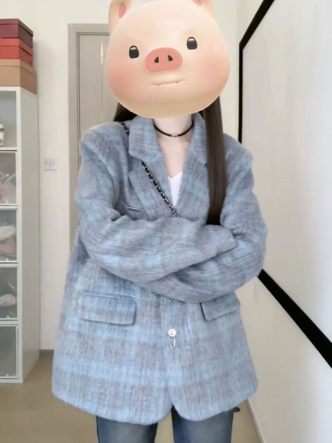 復古韓系格子毛呢外套女2023秋冬新款小個子高級感寬鬆西裝領上衣