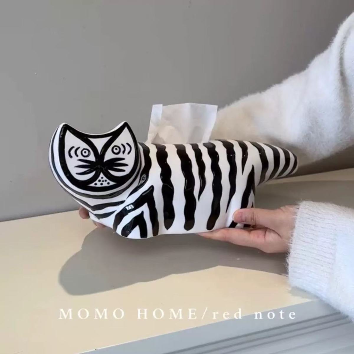 Scatola di fazzoletti a forma di gatto a strisce, decorazione di alta qualità, tavolo da pranzo per soggiorno, decorazione per la casa, scatola di carta creativa per la casa_voghion.com