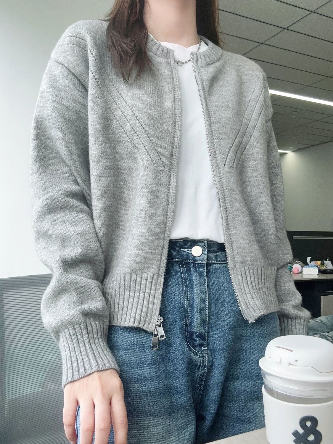 2023新款日系灰色高級感小眾薄款慵懶風針織毛衣女外套上衣春秋季