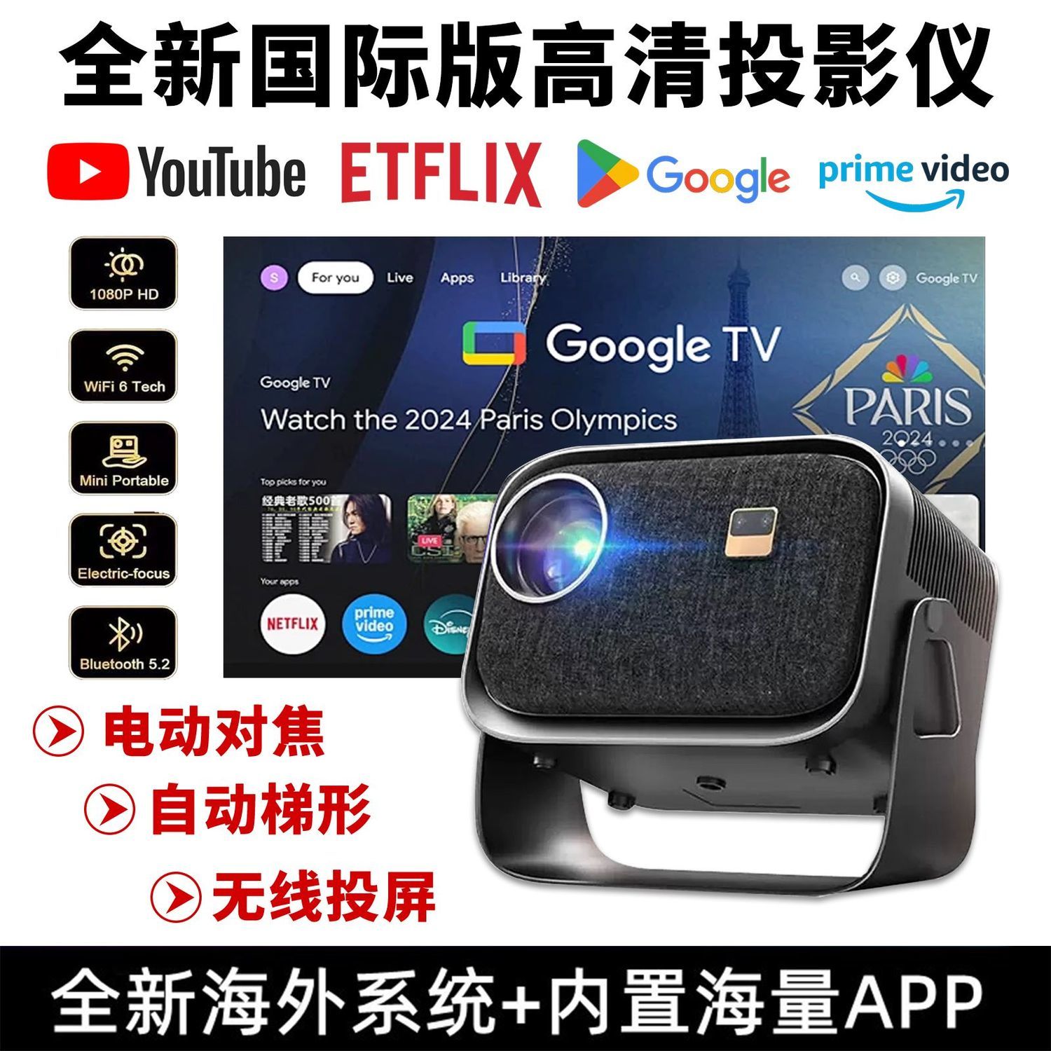 2026新款1080P海外版Projector高清便携HDMI卧室家庭无线投屏TOHO