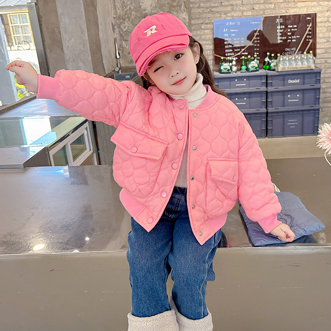 Popular Internet celebrity girls' autumn and winter jackets for girls, ultra-light and velvet quilted children's clothing, pink baseball uniforms