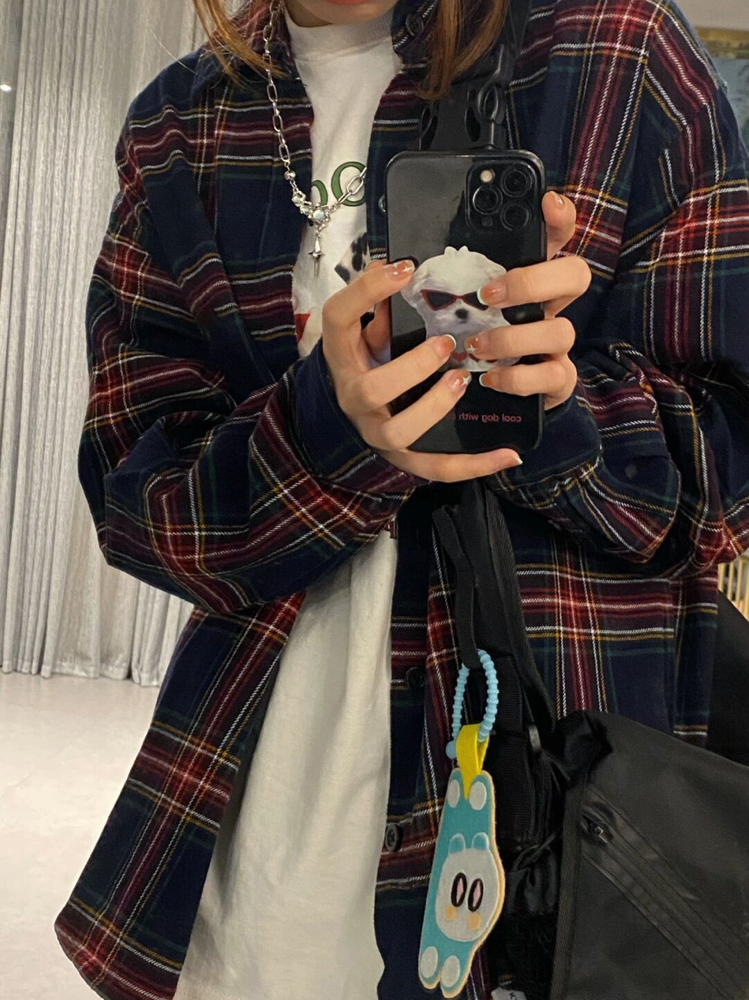 秋冬季復古磨毛洋氣格子襯衫女外穿寬鬆大碼打底上衣長袖襯衣外套