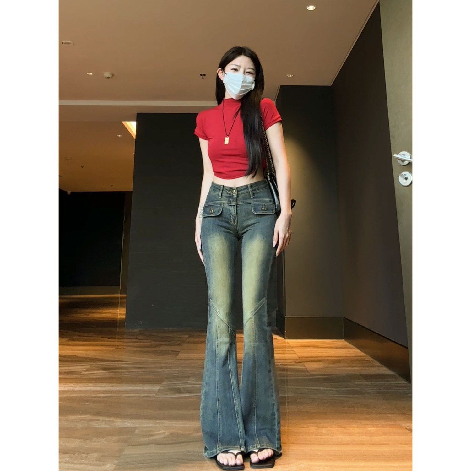 高腰修身百搭復古美式喇叭牛仔褲女2023年秋季新款顯瘦喇叭褲子