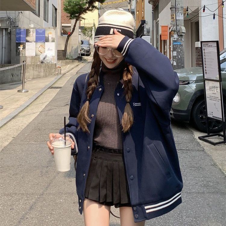 國潮美式復古棒球服男女重磅純棉加絨加厚學生情侶開衫拉鏈外套潮
