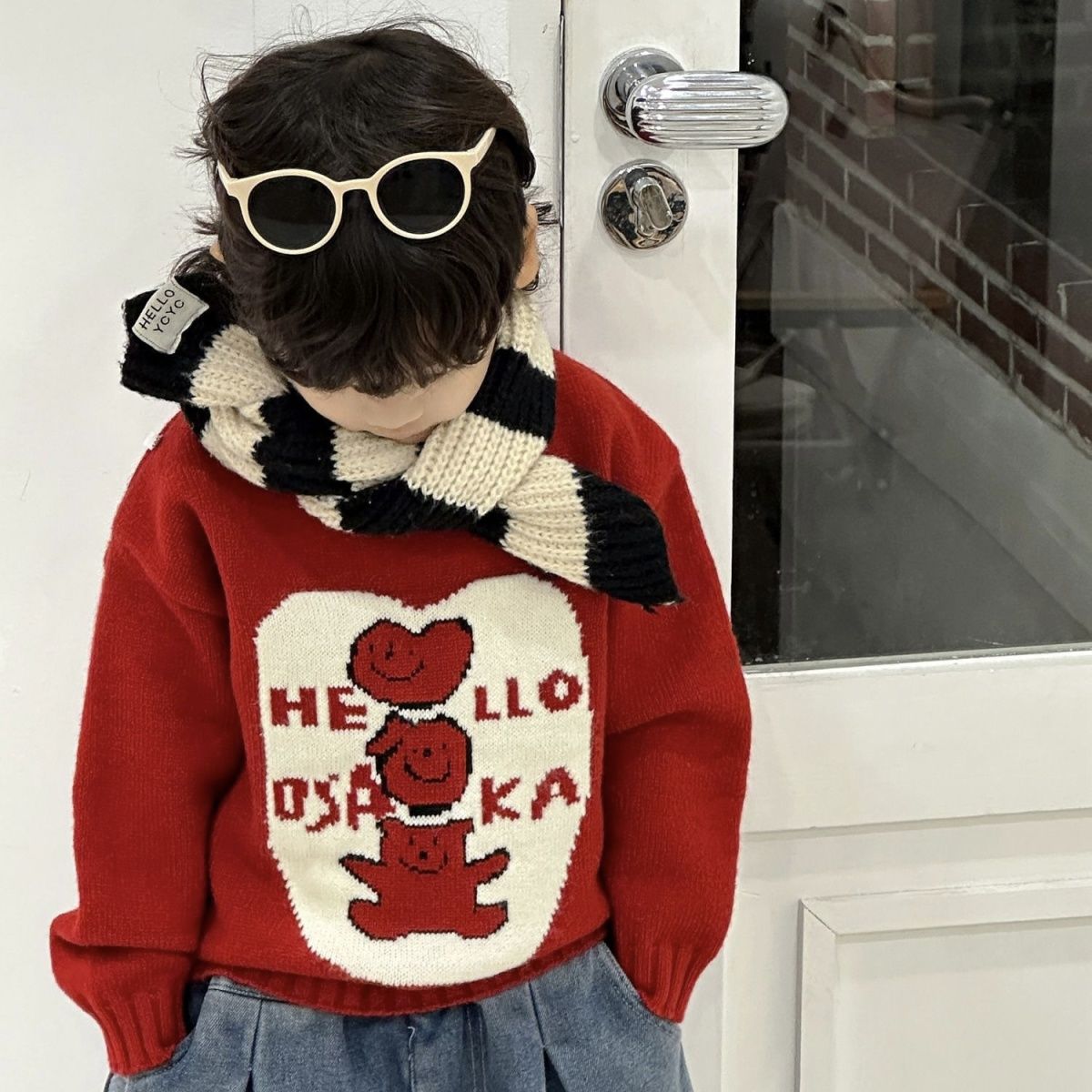 Maglione in maglia rosso per bambini pullover invernale bimbi_voghion.com
