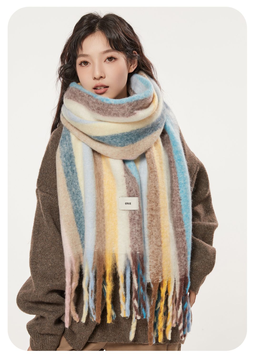 Hongxing Erke women's cashmere long version thick warm scarf plaid shawl versatile autumn and winter_voghion.com