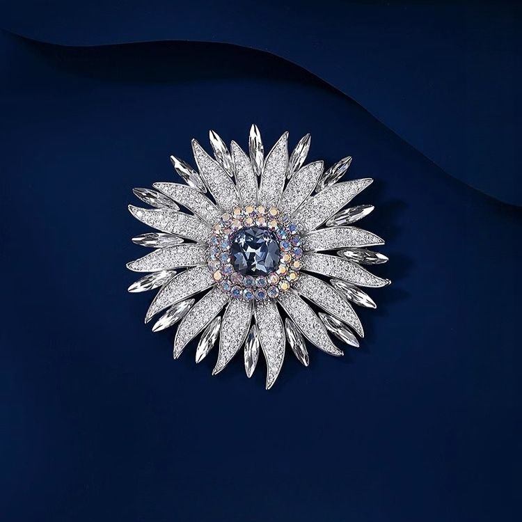 Spilla elegante e lussuosa di alta qualità a forma di girasole, nuova spilla versatile, accessorio per cappotto e abito._voghion.com