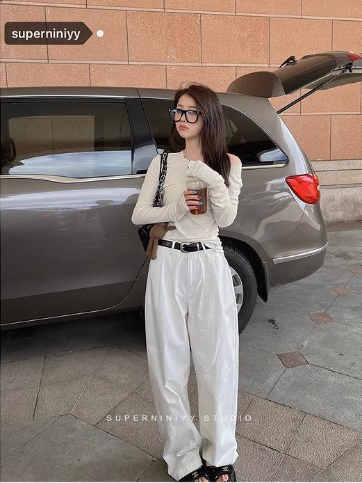 秋冬季溫柔氛圍感高彈木耳邊設計感小眾長袖t恤女打底衫疊穿上衣
