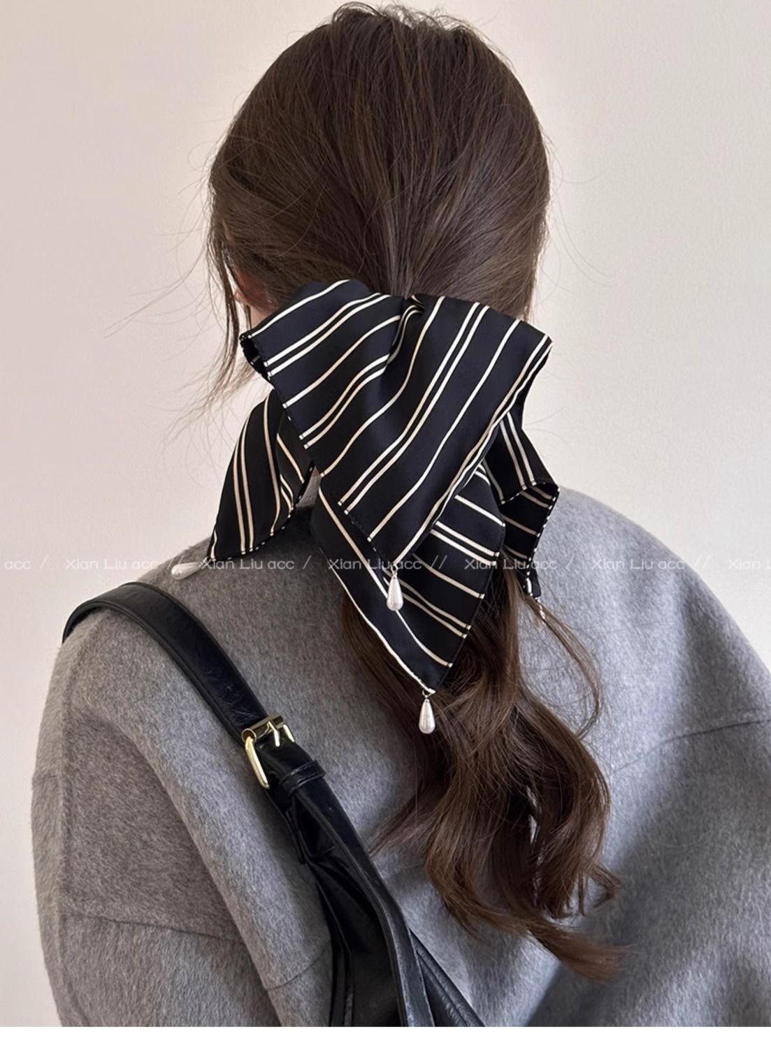 Korean Minimalist Striped Silk Scarf Clip For Women, 2026 New Model, High-end Half-tied Hair Accessory_voghion.com
