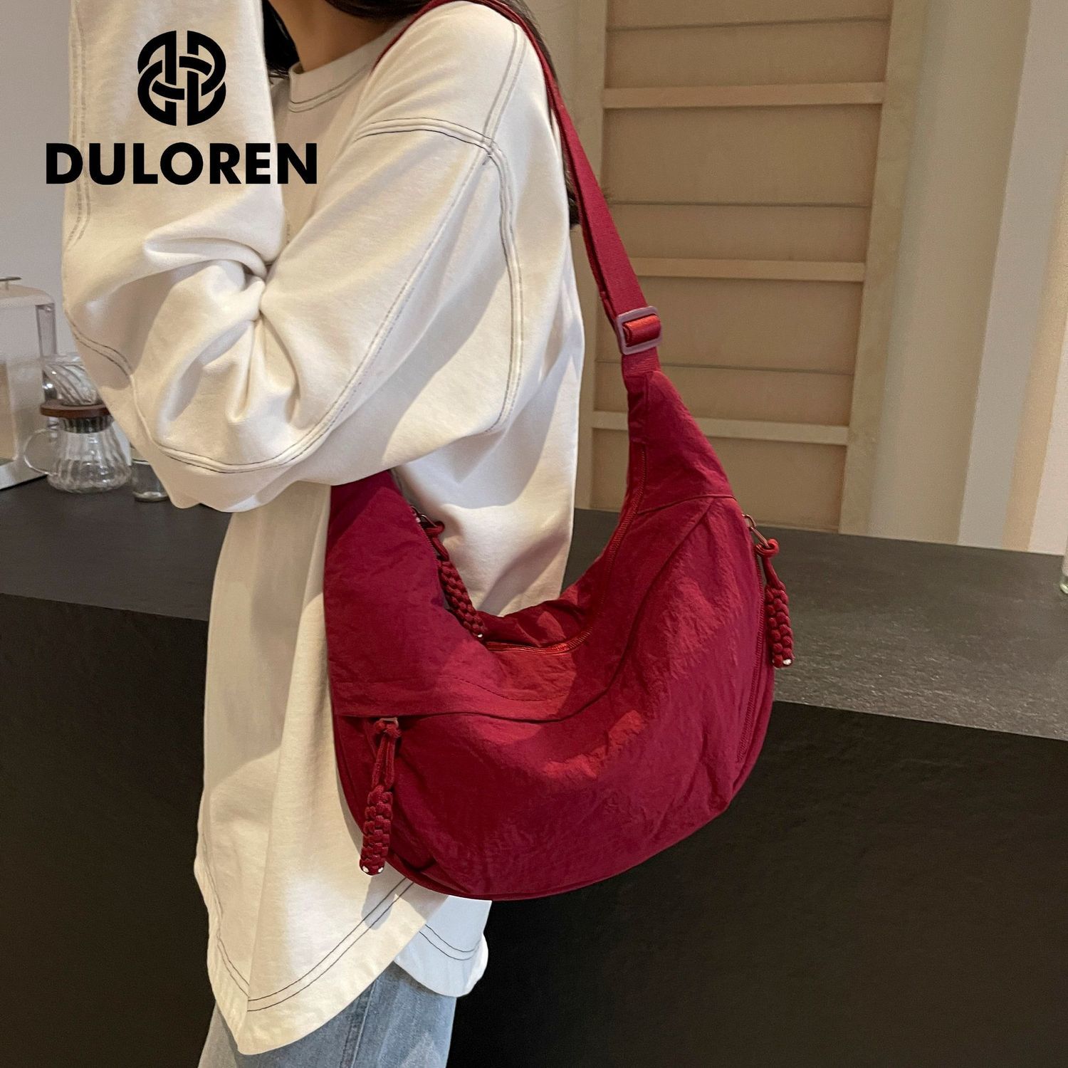 DULOREN斜挎包大容量通勤包2026新款包包单肩运动百搭背包饺子包 图片 3