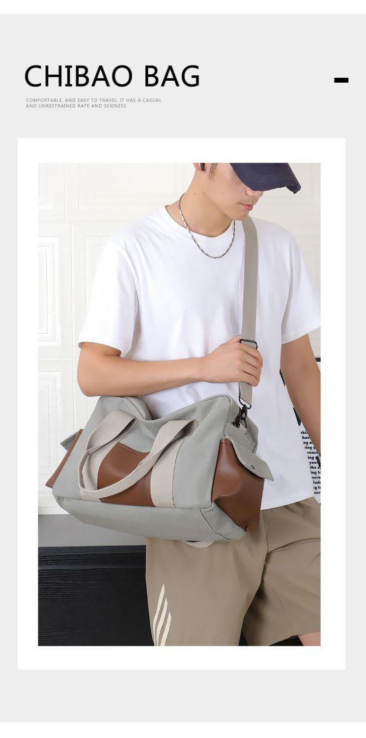 Large Capacity Thickened Canvas Short Trip Men's Casual Handheld Carry-on Commuter Shoulder Sports Gym Bag_voghion.com