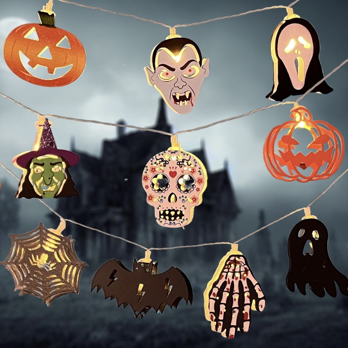 New Halloween luminous skull pumpkin ghost combination LED string Ghost Festival party decoration atmosphere light_voghion.com