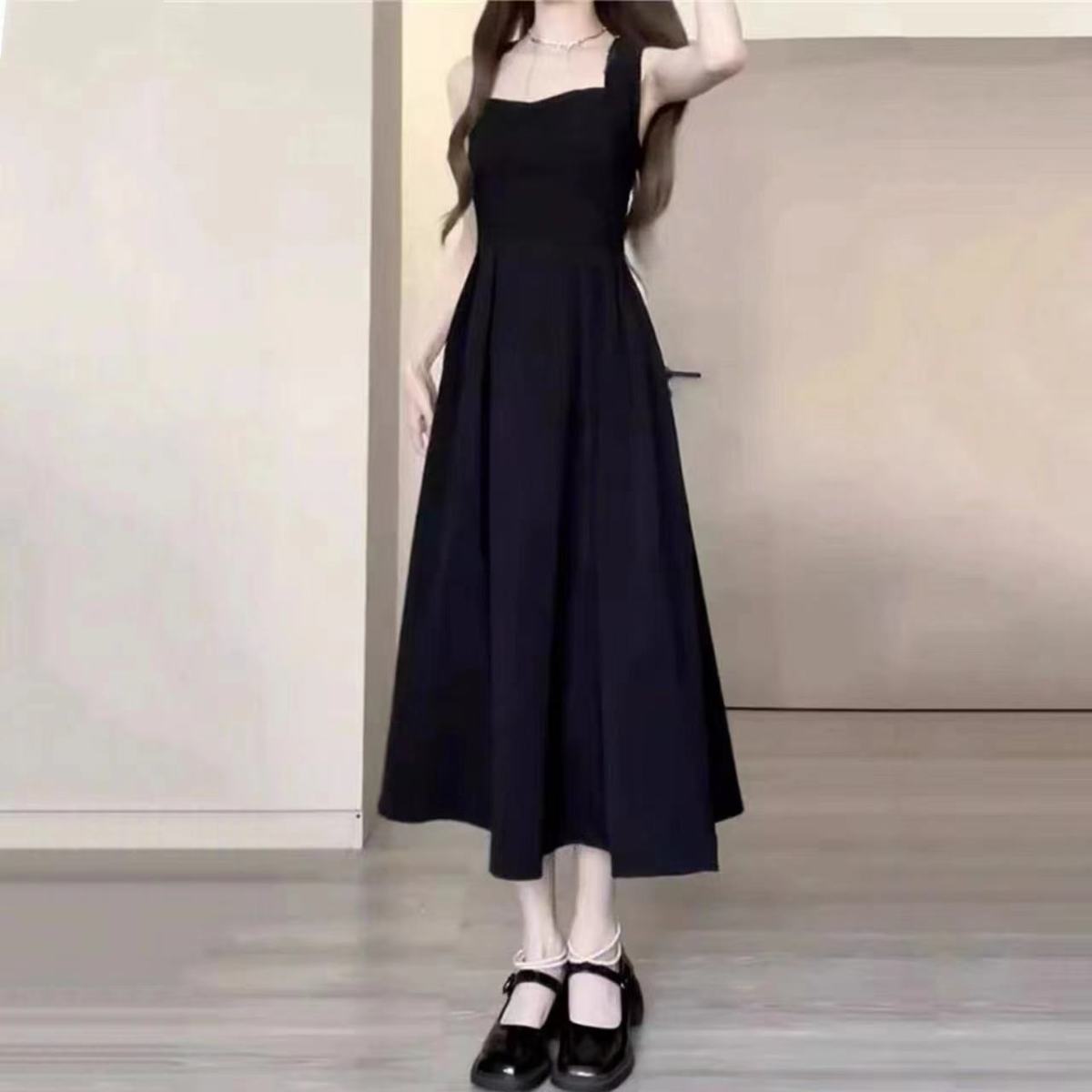 Summer Matsumoto 2024 new solid color cross strap suspender skirt girly waist slimming dress suit