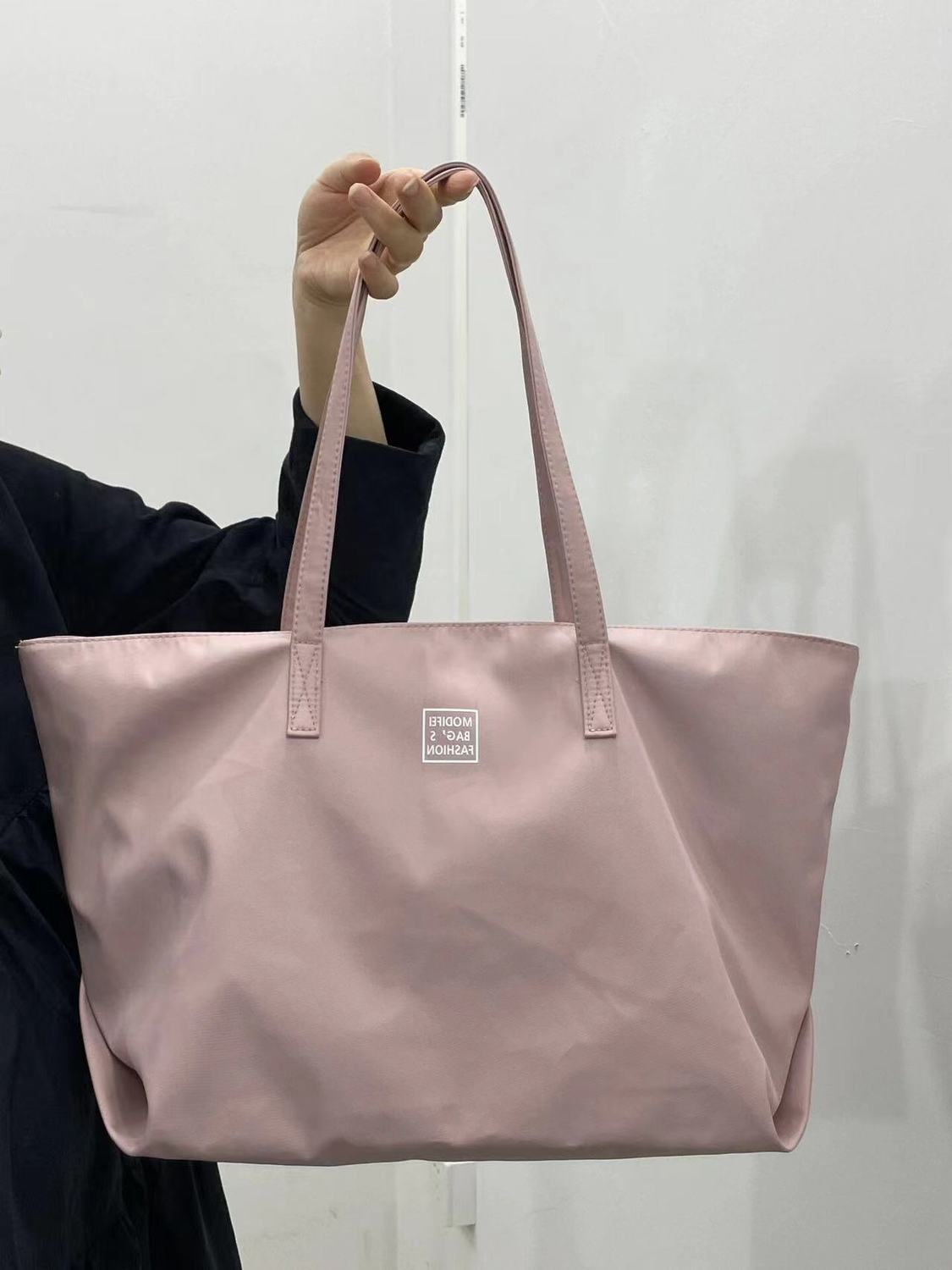 通勤托特包女2023新款高級簡約大容量尼龍購物袋大學生上課單肩包