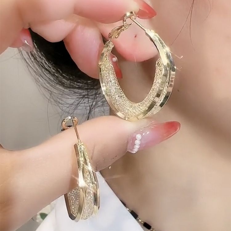 Korean Fashion Crystal Hoop With A High-end, Light Luxury Vibe, 2024 New Minimalist Style Trendy Earrings_voghion.com
