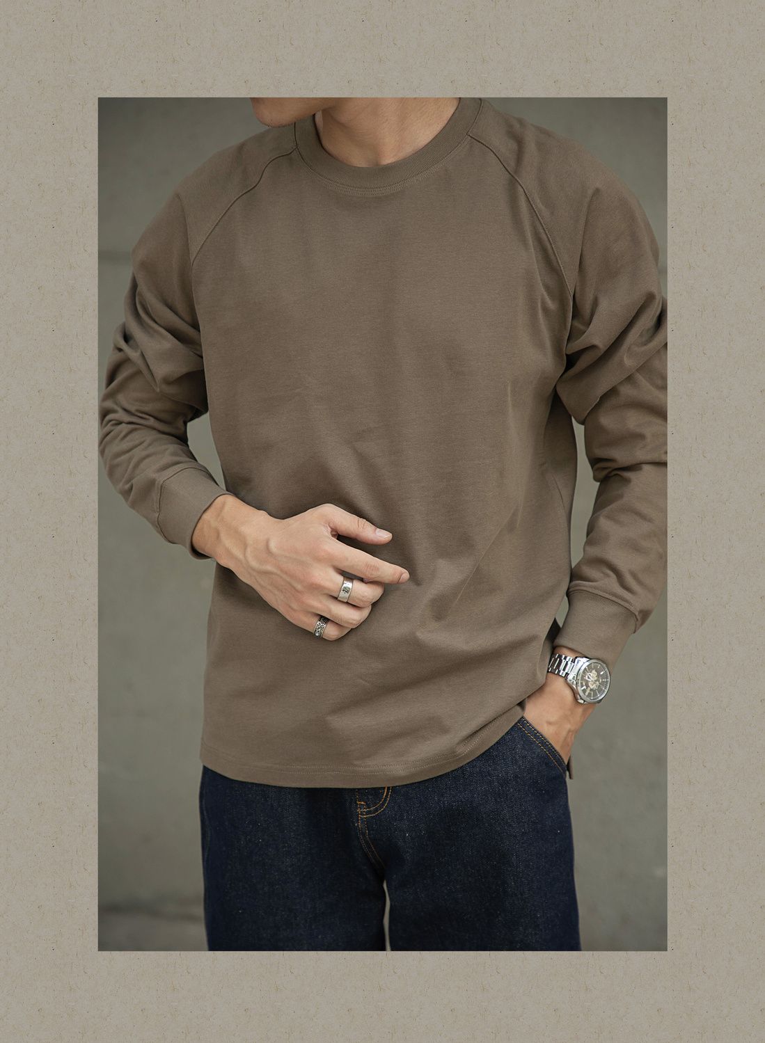Herrtröja med lång ärm bomull amerikansk stil raglan_voghion.com