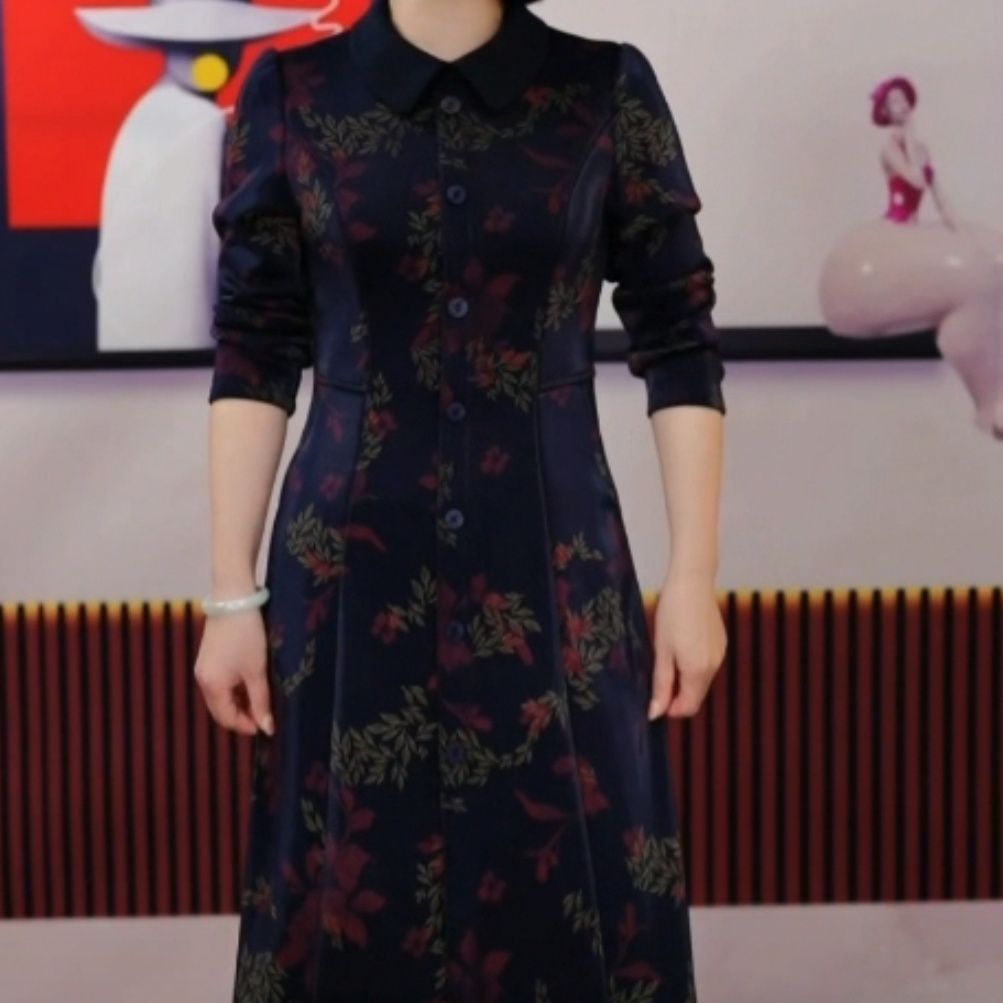 琉璃絲改良旗袍連衣裙春秋款2023女外穿氣質顯瘦打底裙子中年女裝