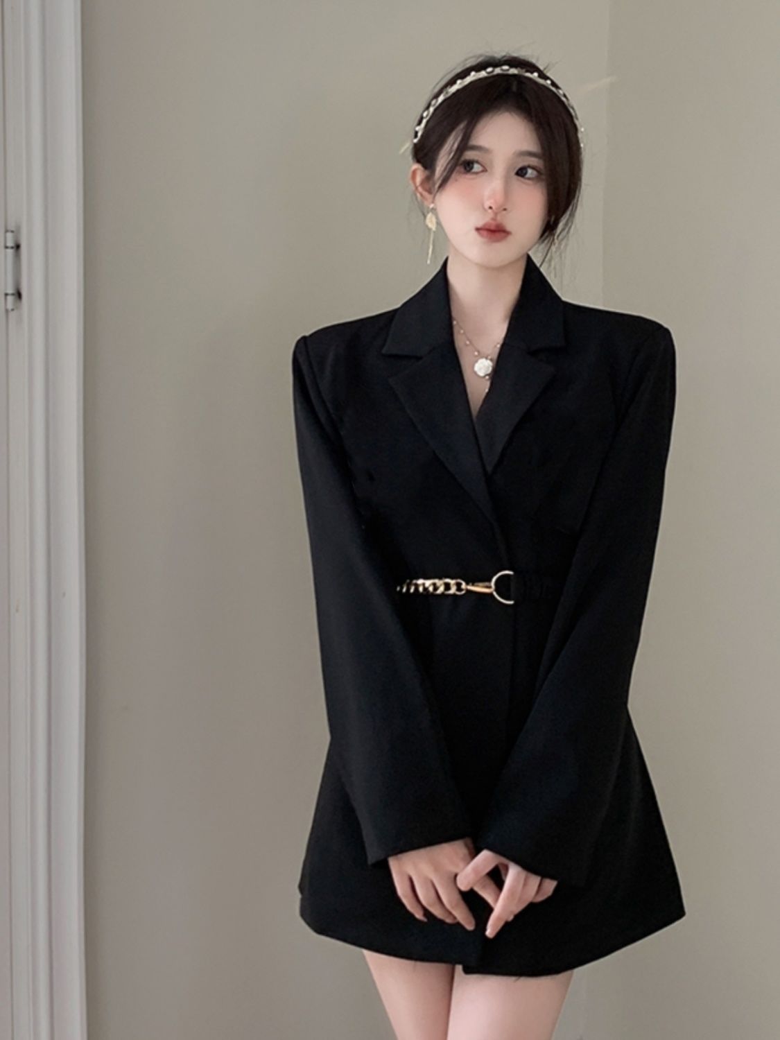 Black Korean style petite blazer for women spring and autumn new style high-end casual temperament versatile suit top