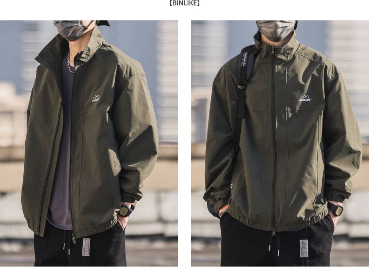 Veste de travail homme ample et polyvalente, style rétro automne-hiver, col montant, coupe-vent tendance et décontracté._voghion.com