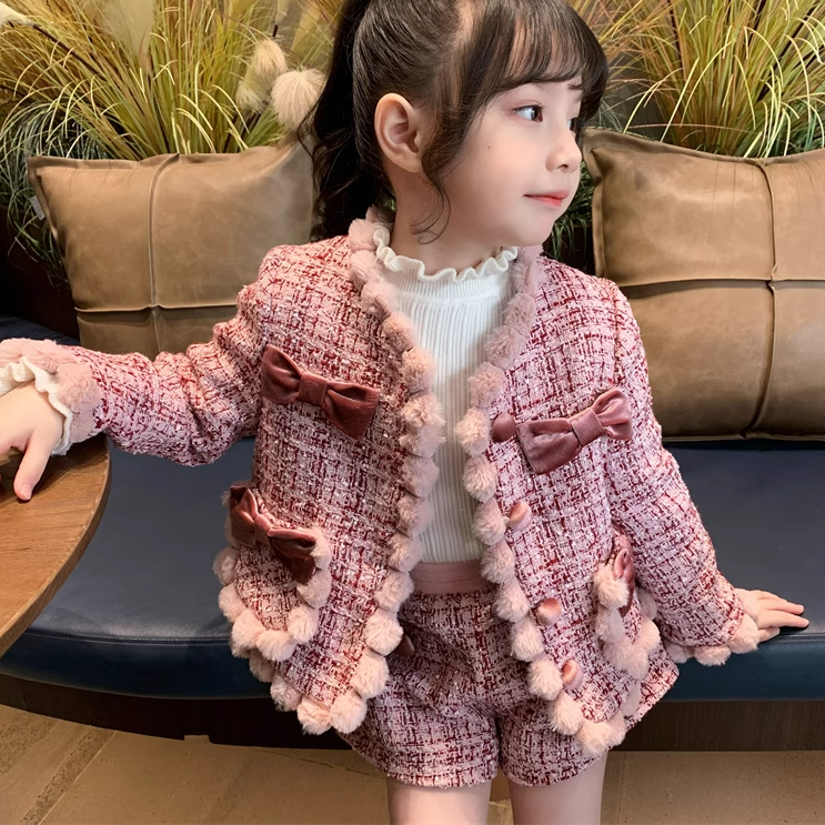 女童小香风夹棉冬装套装2023网红新款儿童时髦加厚公主洋气两件套