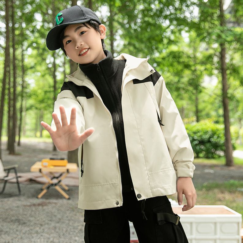 Children's outdoor camping jacket for boys three-in-one water repellent removable polar fleece jacket for girls