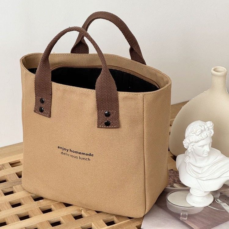 Canvas solid color tote bag Japanese style lunch box for mommy office workers to bring meals when going out, simple contrasting color fashion tote bag lunch box