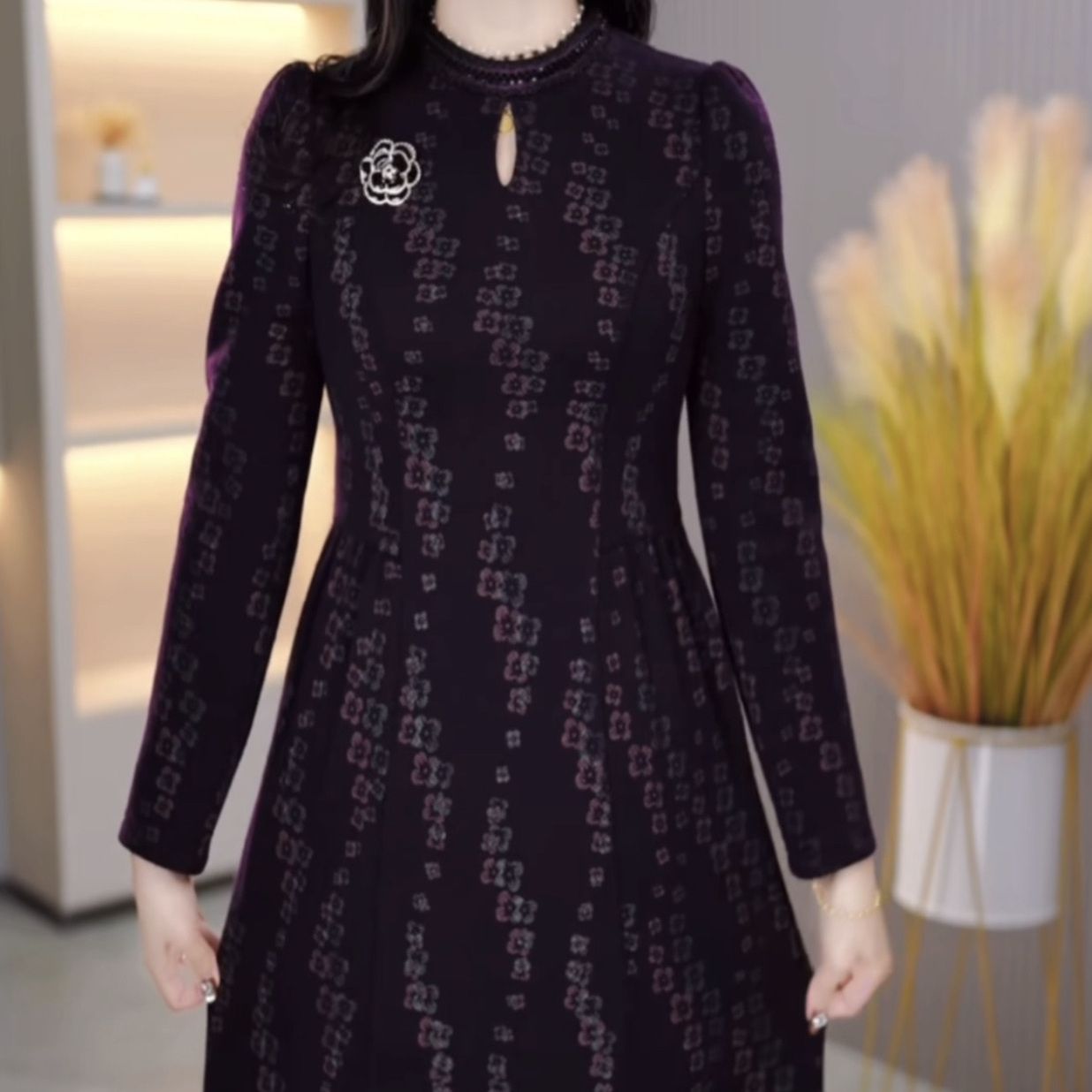高檔國風加厚磨毛精紡連衣裙秋冬2023新款女裝媽媽裝顯瘦氣質裙子