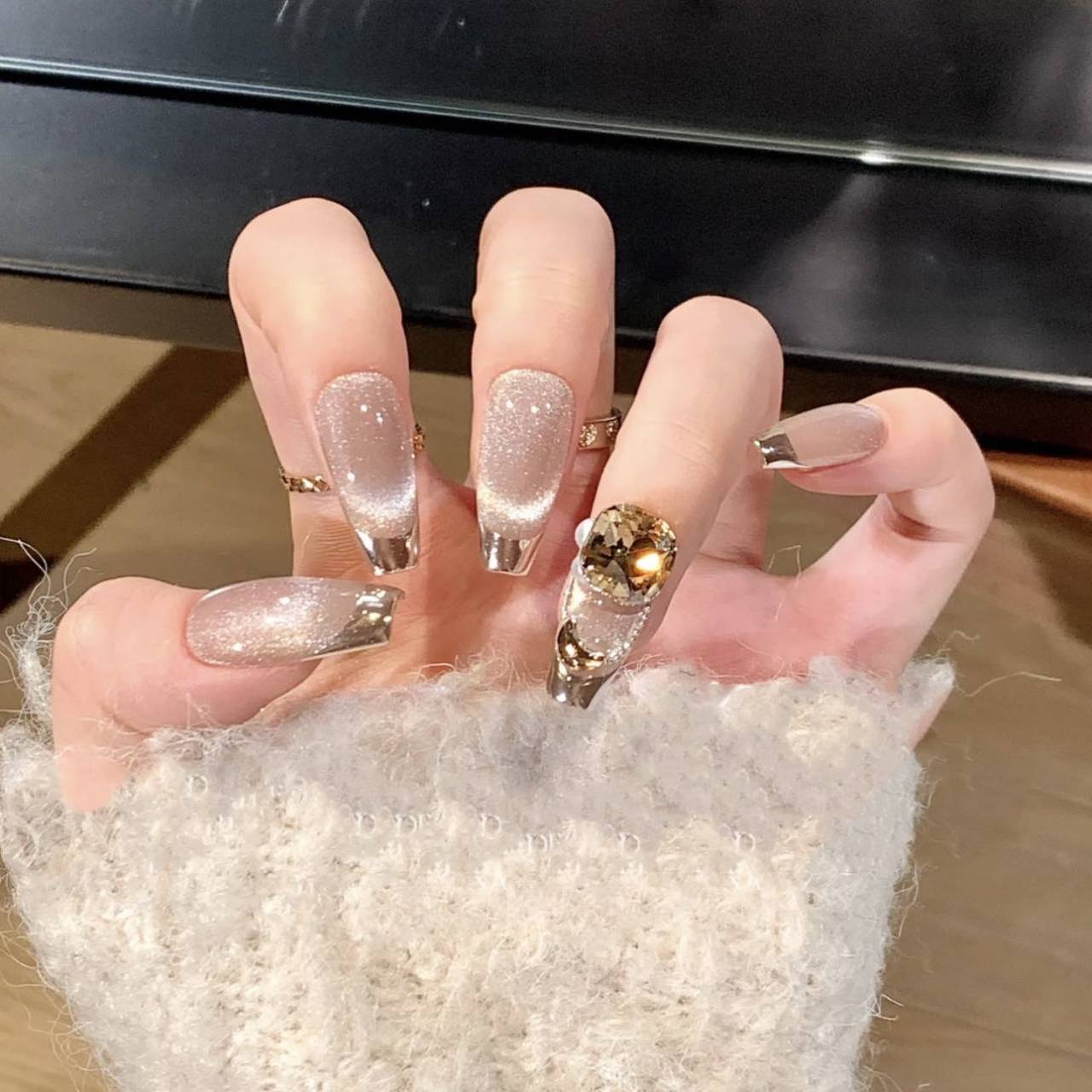 Nail家秋冬新款純欲貓眼夢巴黎純手工穿戴甲美甲貼穿戴式光療甲