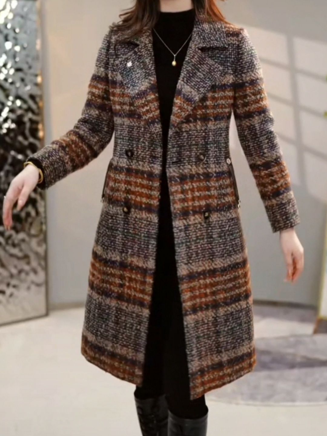 Austrian velvet mid-length down coat thickened mid-length 2023 new suit tartan coat autumn and winter women