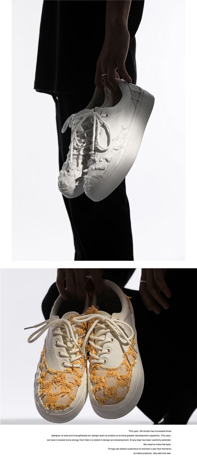 White Skateboard Shoes For Men, Personalized Casual Canvas Trainers_voghion.com